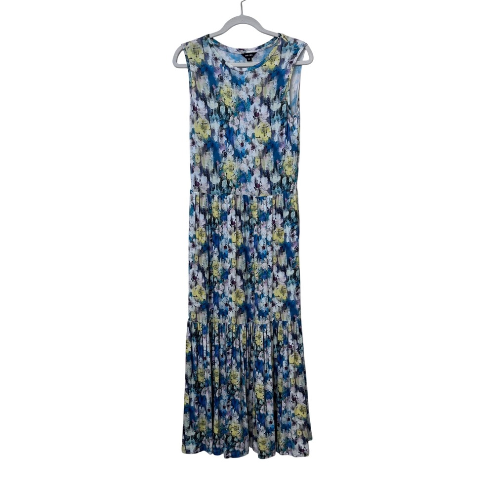 SAINT+SOFIA Floral Print Sleeveless Tiered Maxi‎ Dress Pockets Size 6
